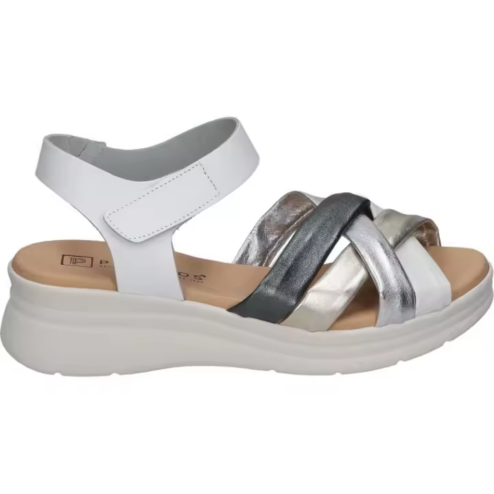 PITILLOS | Sandalias de Piel Pitillos para Mujer – Sandalia con Cuña en Color Blanco con Detalles – Sandalia con Velcro Ajustable – De Piel – Cuña Media y Cómoda – Alta Calidad – Versátiles – Modelo 10610 - 1