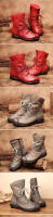 Botas Cortas De Cuero Para Mujer Moda Vintage Antideslizantes Comodidad Media Caña De Bota Zapatos Casuales Con Tacón Bajo - details 4