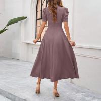Vestido Elegante De Fiesta Para Mujer Cintura Alta A-Line De Color Sólido Con Manga Corta Estilo Francés Vestido De Cintura Cinchada Temperamento - details 22