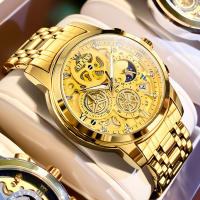 Reloj De Pulsera Para Hombre OLEVS Lujo Impermeable Cuarzo Estilo Esqueleto Dorado 24 Horas Día Noche Resistente Al Choque Y Luz - details 14