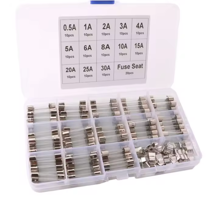 150 tubos de vidrio de soplado rápido profesionales para automóvil de 6 x 30 mm - 130 fusibles de tubo de vidrio de soplado rápido + 20 portafusibles - 1