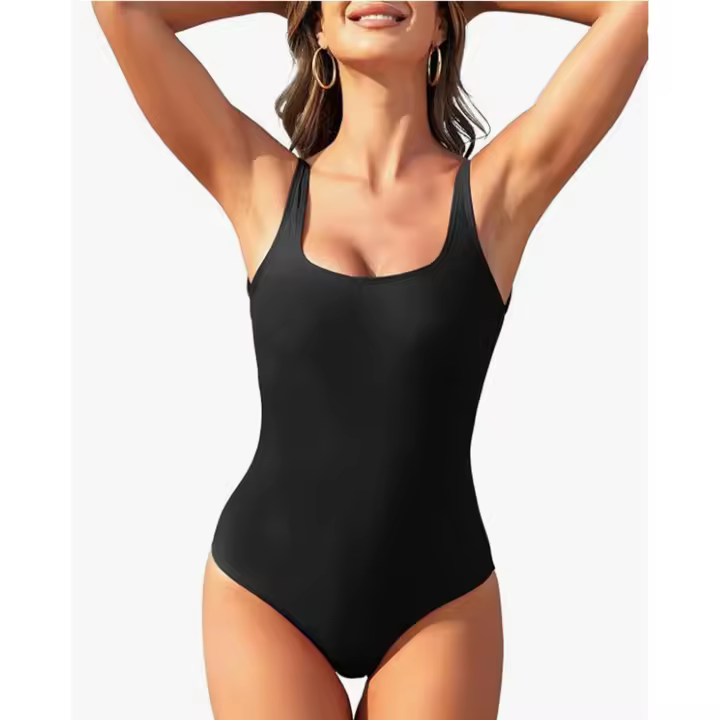 Traje de baño para mujer con forma de abdomen, de una pieza, espalda descubierta. Negro Talla S - 1