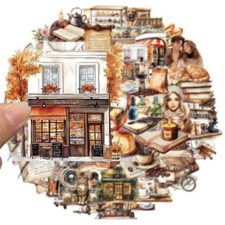 50PCS Pegatinas Creativas De Café Retro Para Teléfono Móvil Maleta Patines Altavocesvasos De Agua PET - 1