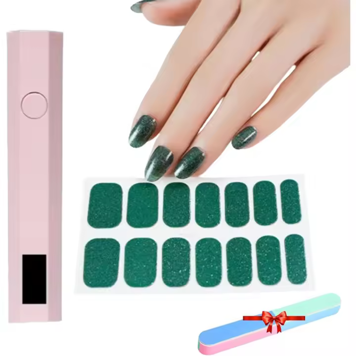 Pegatinas de uñas de gel con kit de luz ultravioleta, pegatinas de uñas de gel ultravioleta, kit de pegatinas de uñas de gel para bricolaje, tiras de uñas de gel semicuradas, fáciles de aplicar y quitar (07) - 1