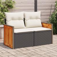 vidaXL Sofá de jardín con cojines de 2 plazas ratán sintético beige en color beige y gris claro/Negro y blanco/Negro y más | acolchados duraderos para sofás de jardín terraza exterior - details 1