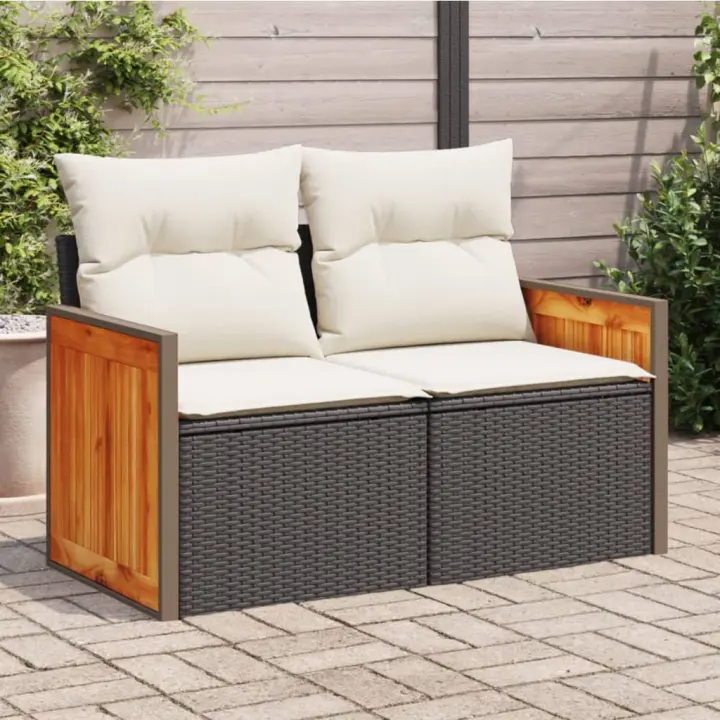 vidaXL Sofá de jardín con cojines de 2 plazas ratán sintético beige en color beige y gris claro/Negro y blanco/Negro y más | acolchados duraderos para sofás de jardín terraza exterior - 1