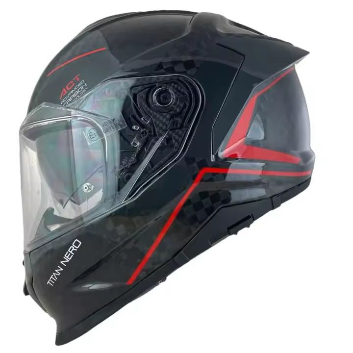 SMK Helmets Casco Integral Modelo Titan Carbon Nero Decorado Brillo Negro y Rojo con Homologación 22.06 - 1
