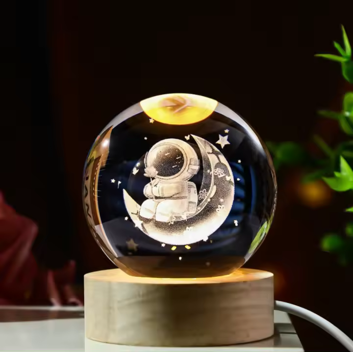 Lámpara De Noche LED En Forma De Galaxia Cristal Bola 3D Luces De La Luna Y Planetas Para Decoración De Habitación Regalo De Navidad - 1