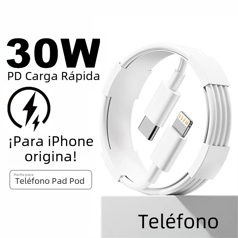 Cable De Carga Rápida PD 30W Para iPhone 14 plus 13 12 Mini 11 pro XS Max XR X 8 7 plus SE USB-C Longitudes Varias Blancos