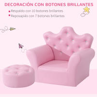 HOMCOM Sofá para Niños con Reposapiés Sillón Infantil Decorativo con Respaldo Alto en Forma de Corona y Reposabrazos Acolchado 58x40,5x49 cm Rosa - details 4