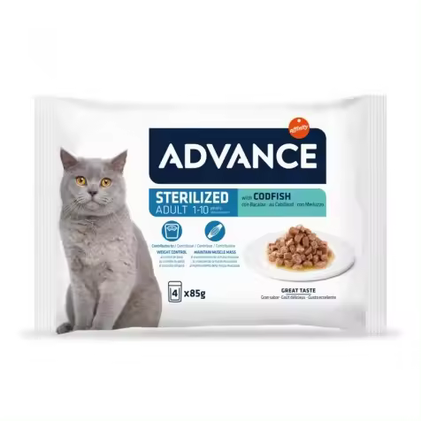Advance Adult Esterilizados Bocaditos Bacalao Salsa para Gatos 4 x 85 gr - 1