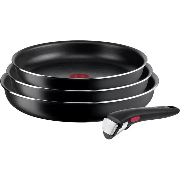 Ingenio Easy On - Juego de 3 Sartenes 22/24/26 cm + Mango extraible, No Apto inducción, antiadherentes, revestiiento Titanium, Thermo-signal, sin PFOA, Apto lavavajillas y Horno - 1