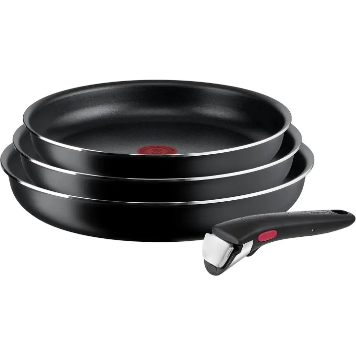 Ingenio Easy On - Juego de 3 Sartenes 22/24/26 cm + Mango extraible, No Apto inducción, antiadherentes, revestiiento Titanium, Thermo-signal, sin PFOA, Apto lavavajillas y Horno - 1