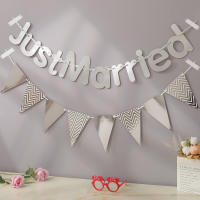 Bandeera Just Married Para Decoración De Fiesta Con Banderas Y Bandejas Material De Papel Para Bodas Y Compromisos - details 0