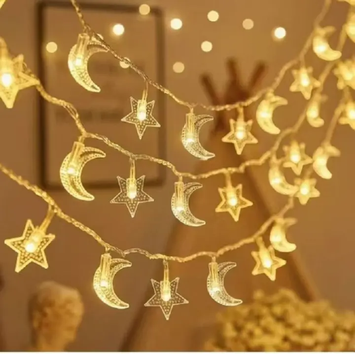 Luces De Cadena LED En Forma De Pentagrama Con Luz De Luna Para Decoración De Habitación Y Patio Suministro De Energía Por Batería Longitud De 1.5M/3M - 1