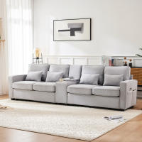 Sofá Moderno 4 Plazas Nordic Style | Lino Ecológico | Consola Integrada + 2 Portavazas + 2 Puertos USB QC3.0 | Diseño Multifunctional | Ideal para Salones Grandes y Familias | Neutral Color - details 3
