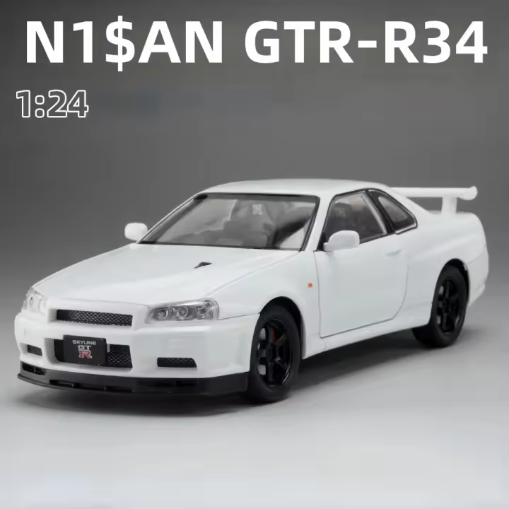 Modelo De Coche Nissan Skyline GTR R34 1:24 Con Sonido Y Luz Coche De Acción De Aleación Juguete De Metal Para Niños C342 - 1
