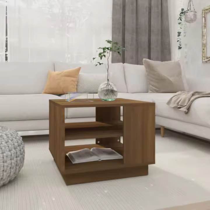 vidaXL Mesa de centro madera de ingeniería marrón roble 55x55x43 cm - 1