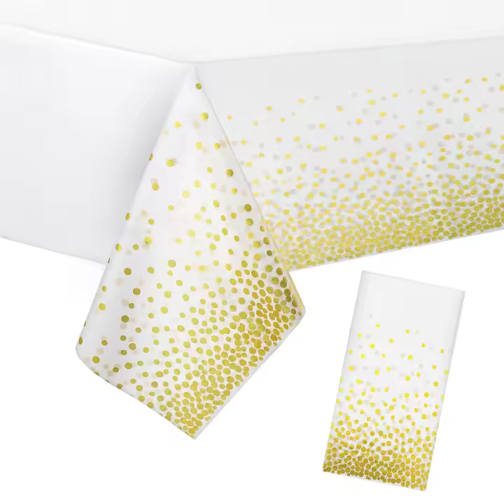 Mantel De Fiesta Desechable 137x274cm Impermeable Y Resistente Al Aceite Con Puntos Dorados Para Bodas Y Fiestas PEVA - 1