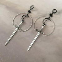 Pendientes Colgantes De Espada Gótica Para Mujer Joyería De Halloween Clásica Y Mística Regalo Elegante Con Doble Hoja Y Anillo - details 4
