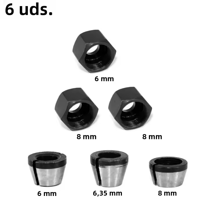 Adaptador De Collet De Fresa 6/6.35/8mm Accesorios Para Router Herramienta Para Máquina De Grabado Material De Acero Al Carbono Tamaños 6mm 6.35mm 8mm - 1