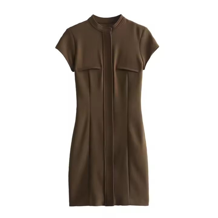 Nuevo Vestido Corto De Primavera/Verano 2024 Para Mujer Estilo Europeo Y Americano Slim Fit Con Bolsillos Decorativos Moda Casual - 1