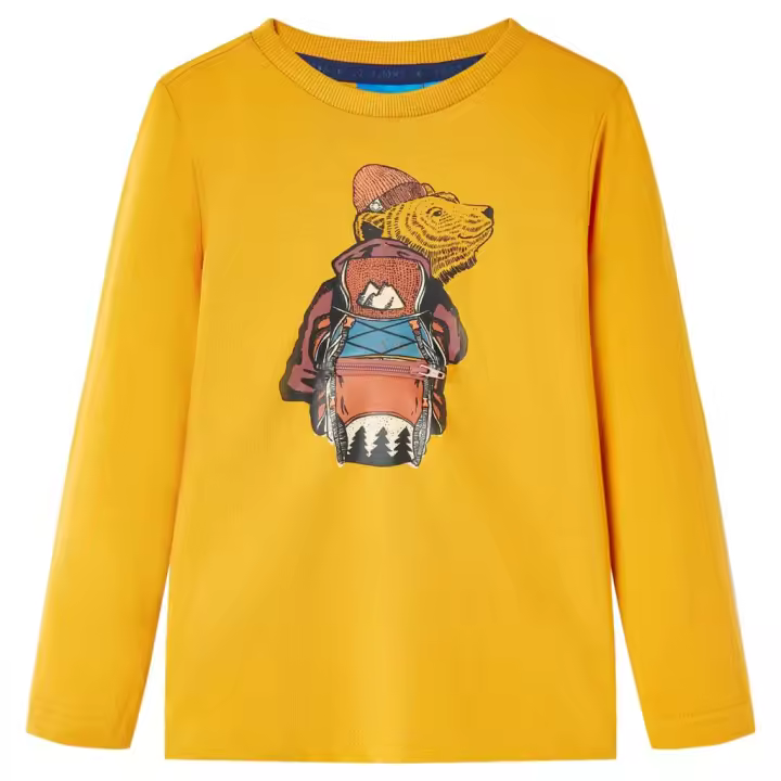 Camiseta infantil de manga larga color 128 en color Ocre/Caqui - 1