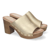 Davinia Shoes Zueco de Tacon Alto para Mujer, Comodo, Material de Imitacion a Madera, Pala Lisa con Tachuelas, y Talon Abierto. Shoes&Blues.es DB-3187-Oro - details 0