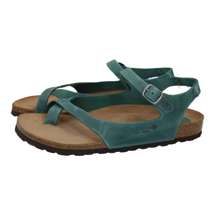 Sandalias marca INTER-BIOS para mujer en color jeans. Sandalias BIOS para mujer en color Jeans, diseño de dedo, hebilla al tobillo y piso de goma antideslizante, hechas en España - 1