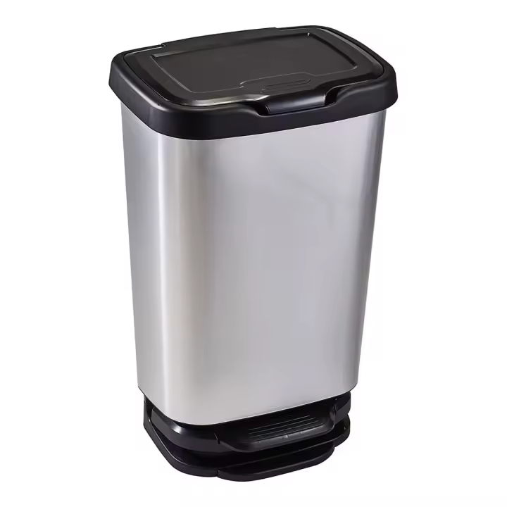 CUBO CON PEDAL 40 LITROS CON CIERRE AMORTIGUADO 39x29x63,5cm COLOR PLATA/NEGRO MONDEX - 1
