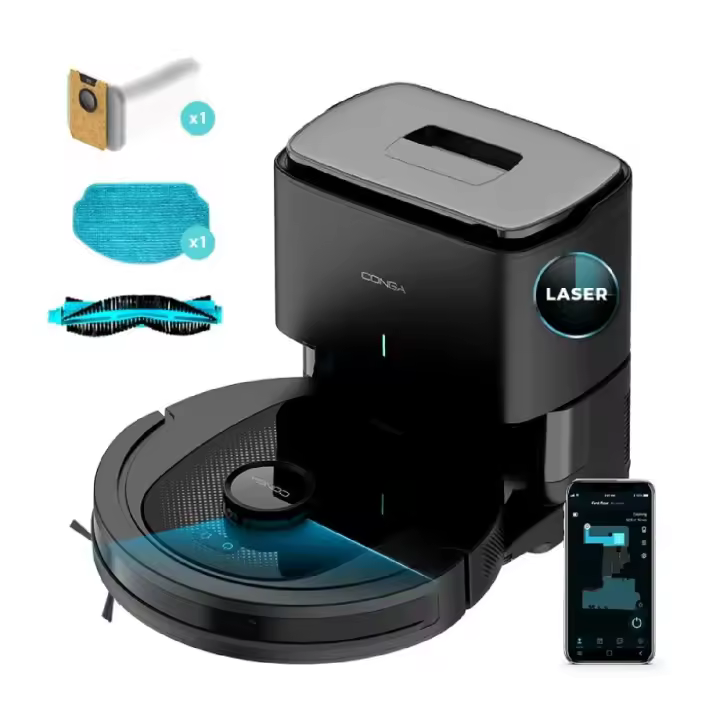 Cecotec Robot Aspirador con Base de Autovaciado Conga 7490 Ultimate Home Genesis. Navegación Láser, 4000 Pa, 120 Minutos de Autonomía, Control APP, Detección de Bolsa de 2 L de forma Automática - 1