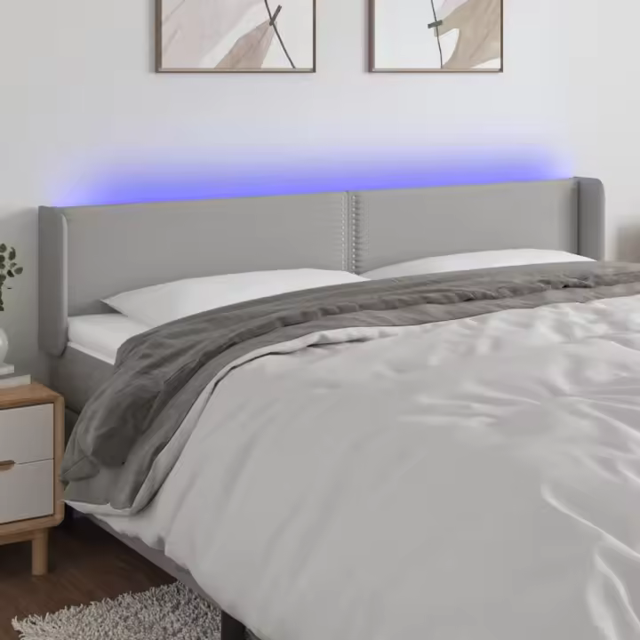 vidaXL Cabecero con LED de tela gris claro 203x16x78/88 cm - 1