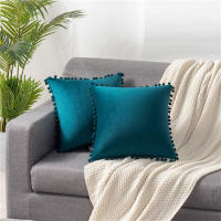 Funda De Cojín Macramé Con Borde De Punto De Lujo En Veludo Para Sofá Cama JAF066 Decorativa Flor De Bola Cubierta De Almohada - details 1