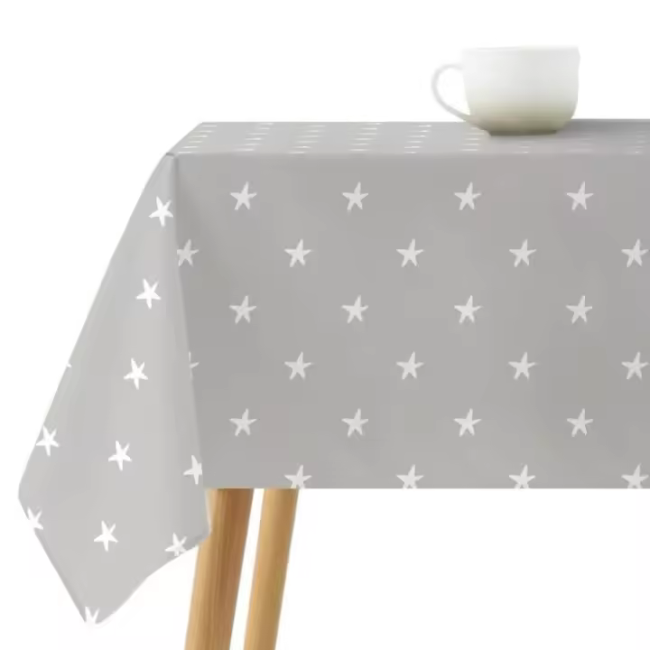 Dcasa Mantel resinado antimanchas de estrellas gris de tela de 140x250 cm - 1