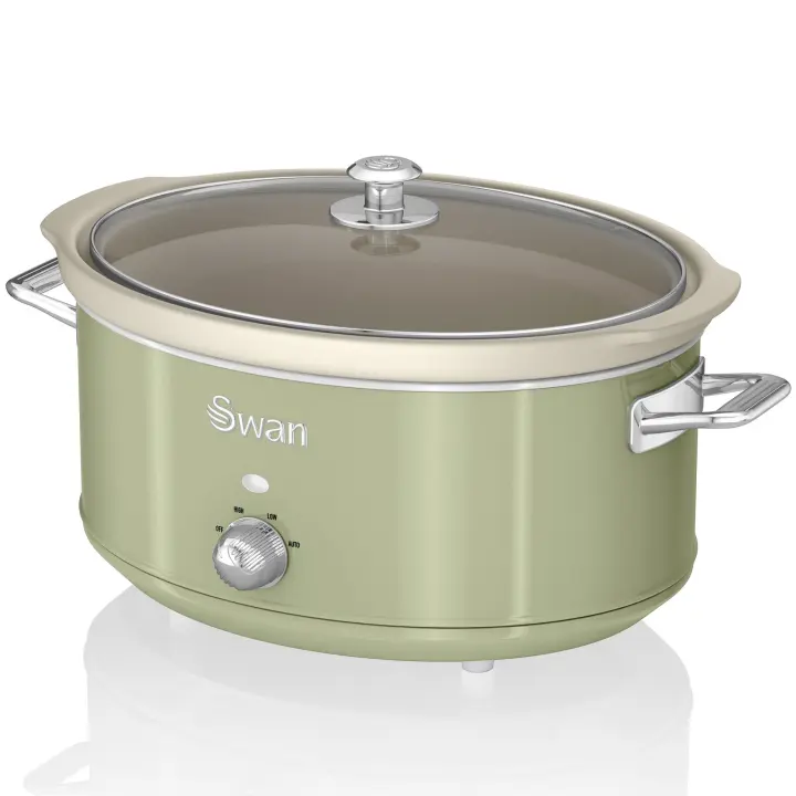 SWAN SF17031GNEU Retro Olla Cocción Lenta, 6,5L, Recipiente Extraíble Antiadherente Cerámica Libre PFOA, Vintage, 320W, Verde - 1