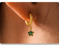 Damas oído aros Lindo imperable Chapado en oro joyería de moda pendientes Pendientes colgantes Estrella de Maple inoxidable - details 4