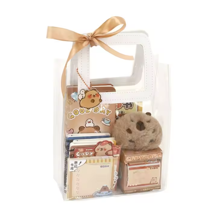 Juego De Suministros De Oficina Kawaii Con Capybara Cartoon Regalo De Graduación Bonito Con Pegatinas De Bolso Y Cuadernos De Notas Colgantes De Peluche MOV - 1