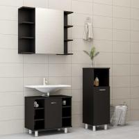 vidaXL Juego de muebles de baño 3 pzas madera de ingeniería en color Blanco/Negro/Marrón roble y más | almacenamiento funcional diseño moderno para baño dormitorio sala - details 1