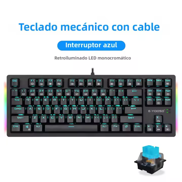 Teclado Mecánico De Juego E-YOOSO K620 Con Retroiluminación Monócrata USB De 87 Teclas Switch Azul Y Rojo Para Laptop Y PC - 1