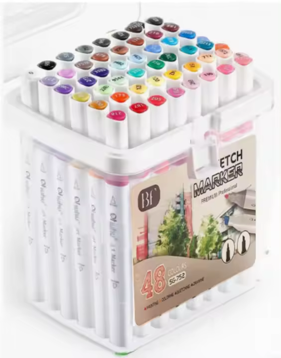 BF - Sketch Marker Pack 48 Rotuladores Doble Punta para Dibujar Colorear Pintar Dibujo Caligrafia Colores Surtidos Rotuladores Base Alcohol BFG - 1