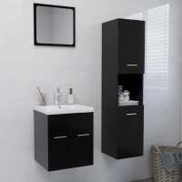 vidaXL Juego de muebles de baño madera de ingeniería en color Blanco/Blanco brillante/Gris hormigón y más | almacenamiento funcional diseño moderno para baño dormitorio sala - details 3