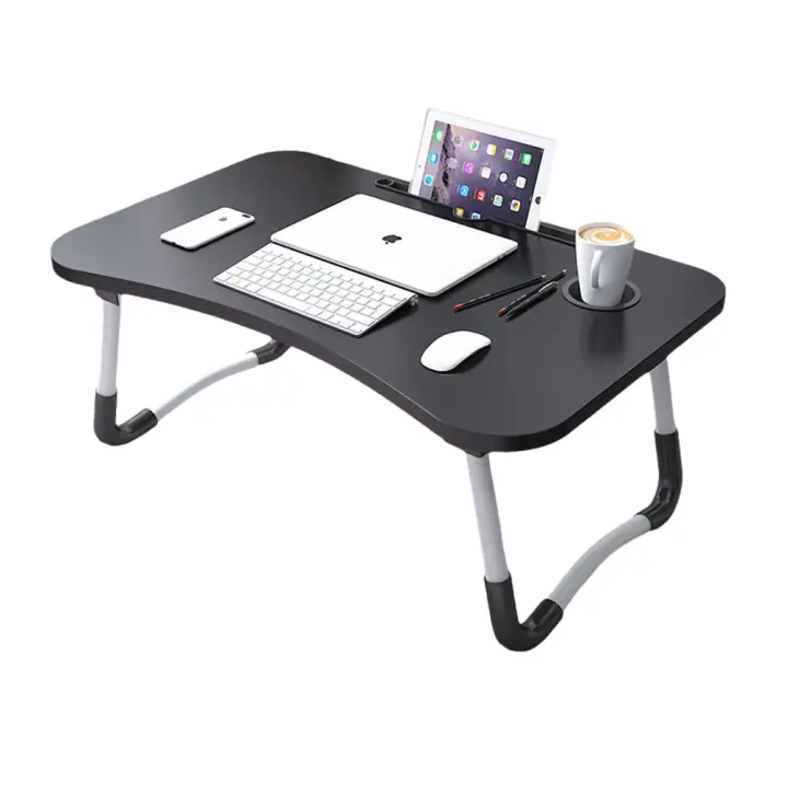 Mesa de Ordenador portátil para Cama y sofá, Soporte para Ordenador portátil, Soporte Vaso Mesa Plegable, portátil, Bandeja de Desayuno Mesa de Cama multifunción - 1