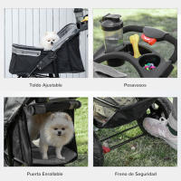 PawHut Cochecito para Mascotas Plegable Carritos para Perros con 3 Ruedas Puerta Ventanas de Malla Cesta de Almacenaje y Correas de Seguridad Marco Acero 109,5x57,5x106,5 cm - details 6