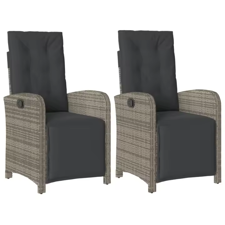 vidaXL Sillones reclinables jardín con reposapiés 2 uds ratán PE gris - 1