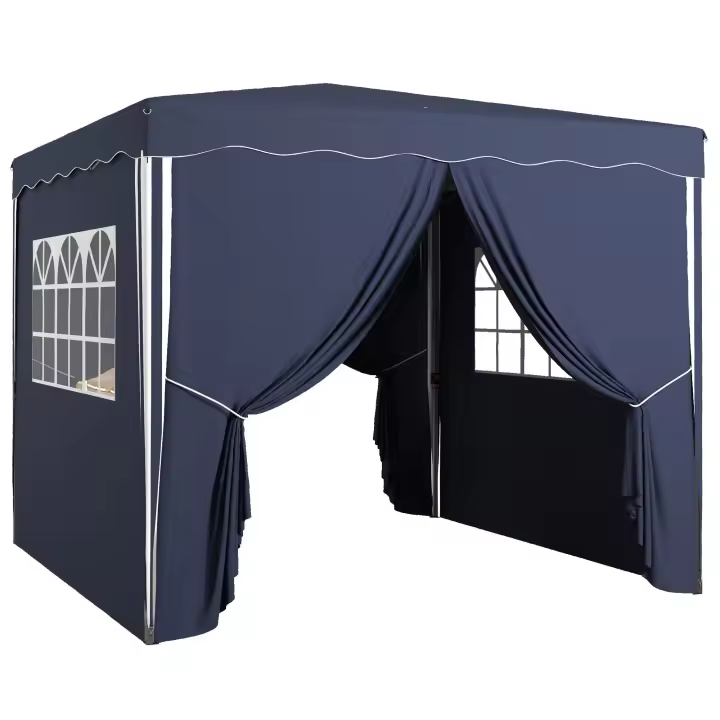 Cenador plegable de 3x3 metros with Paredes laterales y Ventanas, with Protección UV, Cenador para Fiesta en El Jardín, incluye Bolsa de Transporte, Azul - 1