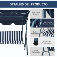 Outsunny Columpio de Jardín de 2-3 Plazas Balancín de Exterior con Toldo Ajustable en Ángulo Impermeable y Marco de Acero para Patio Balcón 170x110x153 cm - details 4
