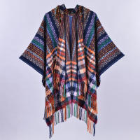 Nuevo manto con capucha de estilo étnico con aberturas a cuadros, chal de viaje con borlas tejidas y chaqueta cálida para tomar fotos - details 0