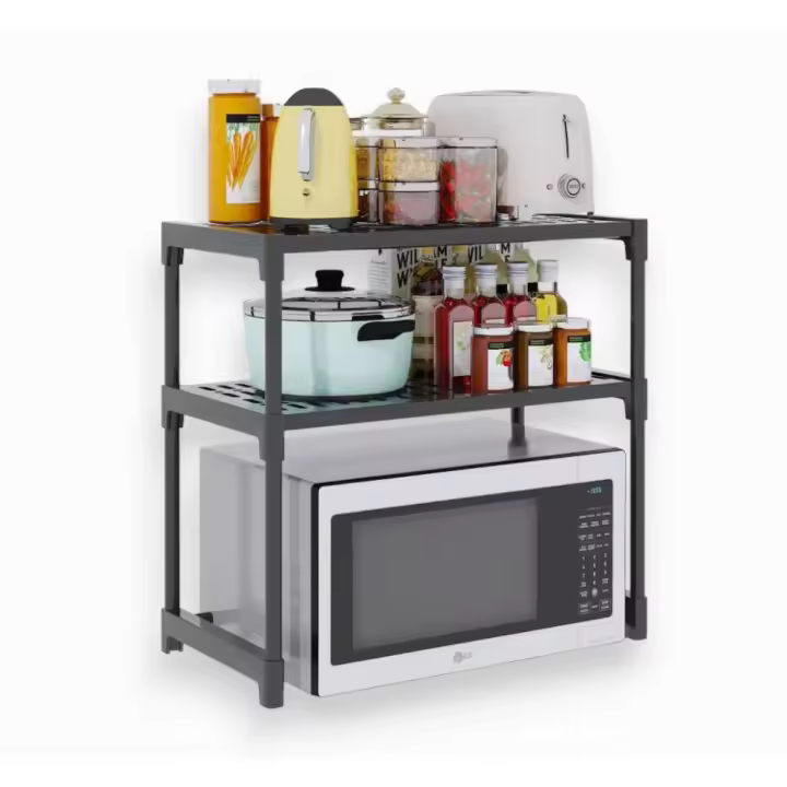 Estante acero de almacenamiento de cocina, estante para microondas dos capas, organizador de condimentos, estantes de almacenamiento simples multicapa para encimera, accesorios de cocina - 1