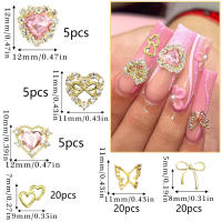 75PCS Encantos De Uñas Dorados Con Diamantes Rosa Hermoso Y Brillante Joyería De Uñas Para Mujer Manicura Decoración De Uñas Con Corazones Y Lazos - details 1