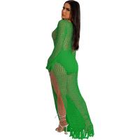 Vestido Midi Bodycon De Encaje Con Borlas Y Manga Larga Para Mujer Estilo Playa Fashion Hollow out Y Abertura Lateral Alta - details 21